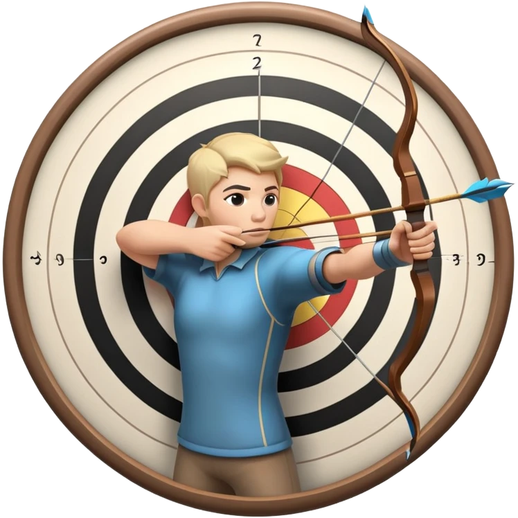 An archer drawing a bow and aiming an arrow at a target, with perfect focus and precision. The target is visible in the background, featuring concentric rings. The scene captures the concentration and skill involved in archery, emphasizing the elegance and accuracy of the sport. emoji