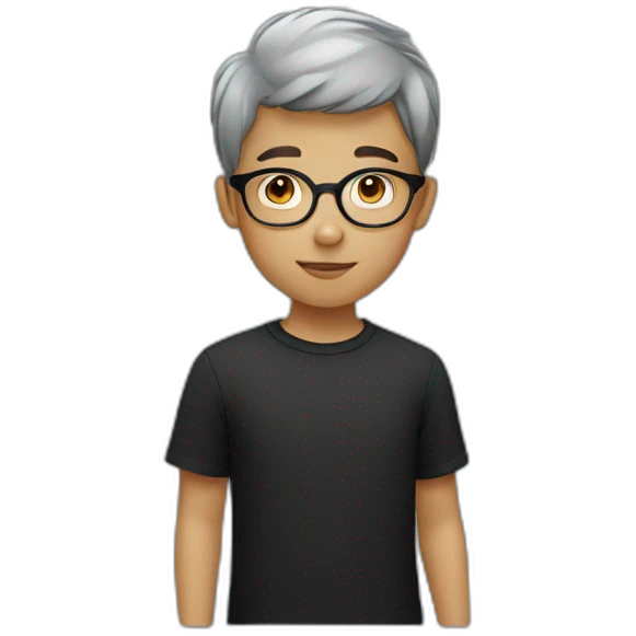 boy with fine circular glasses and short hair wearing a black shirt emoji