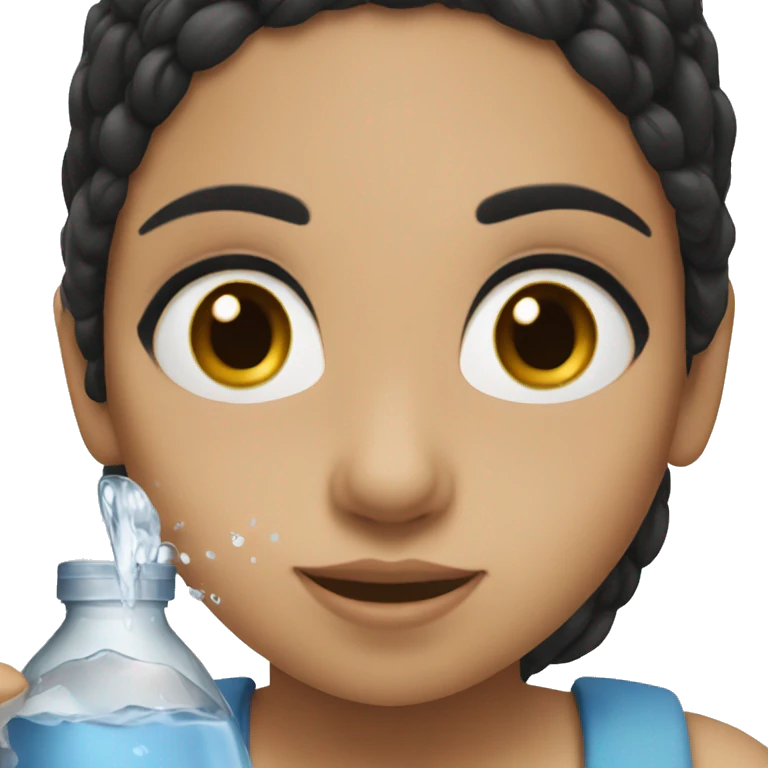 A girl with black hair and brown eyes drinking water  emoji