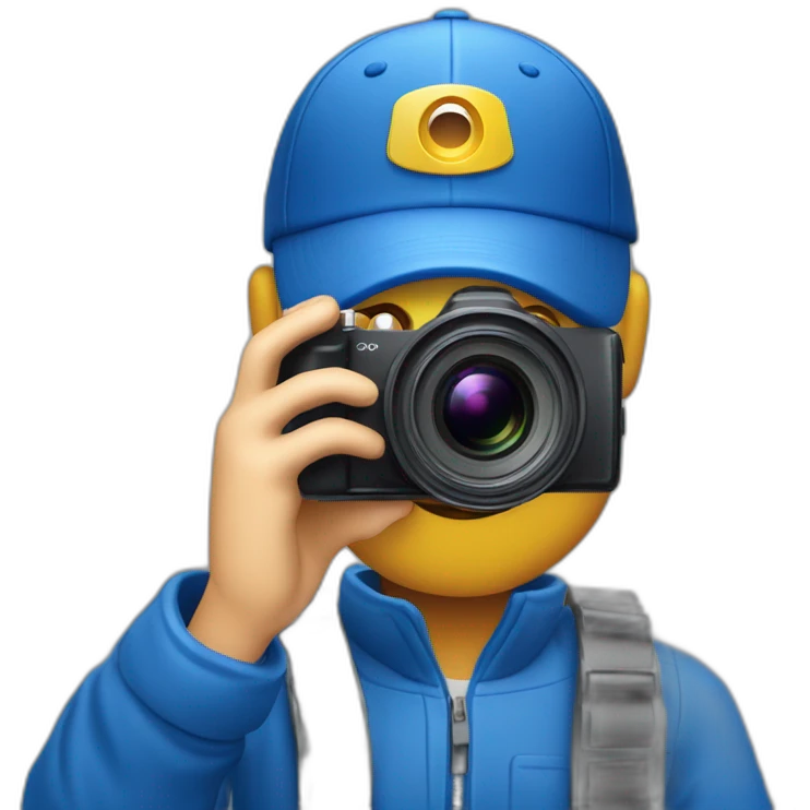 Man with a petrol-blue cap filming with a Sony ccd trv camcorder looking through the camera emoji
