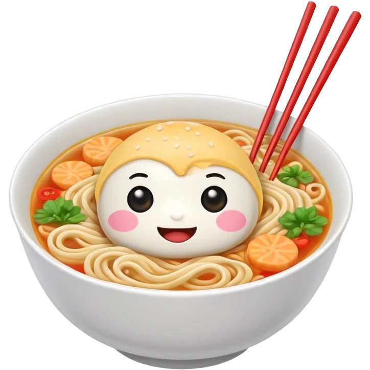 kawaii ramen with cute eyes and smile and 2 chopsticks like its a sticker emoji