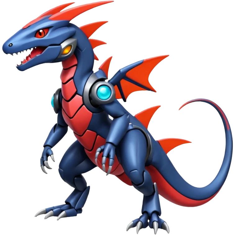 Shiny futuristic colorful Heliolisk-Salandit-Cyclizar-Genesect-Pokémon, full body emoji