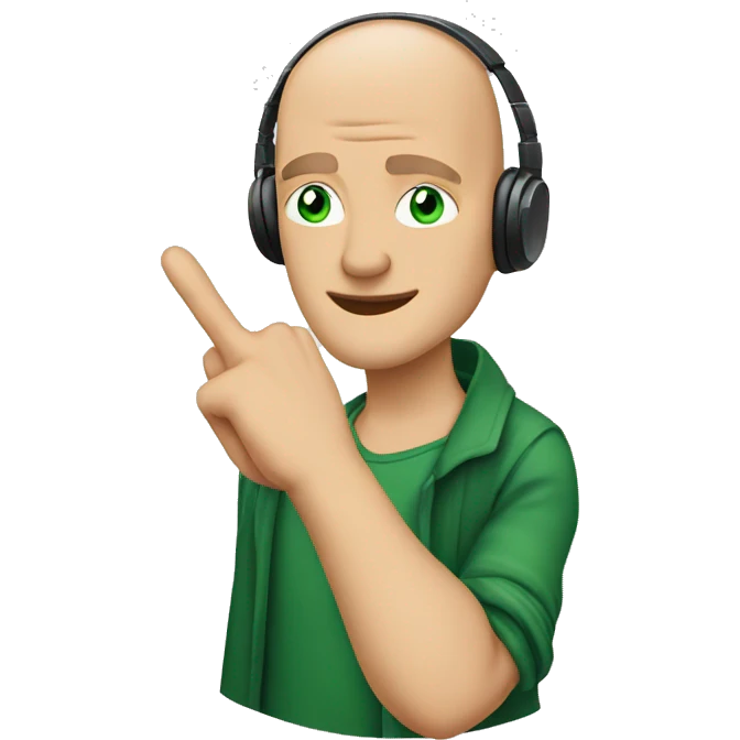 A bald man with Beats and green Eyes with big finger thumb emoji