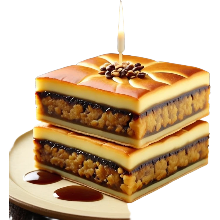 martabak manis-cinematic-realistic-martabak manis-dish-emoji,-depicted-as-a-single,-square-slice-of-sweet,-thick-martabak manis-with-a-rich,-indulgent-filling,-rendered-with-detailed-textures-and-vibrant,-appetizing-lighting emoji