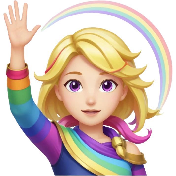 Lux from League of Legends, arms raised, rainbow magic swirling emoji