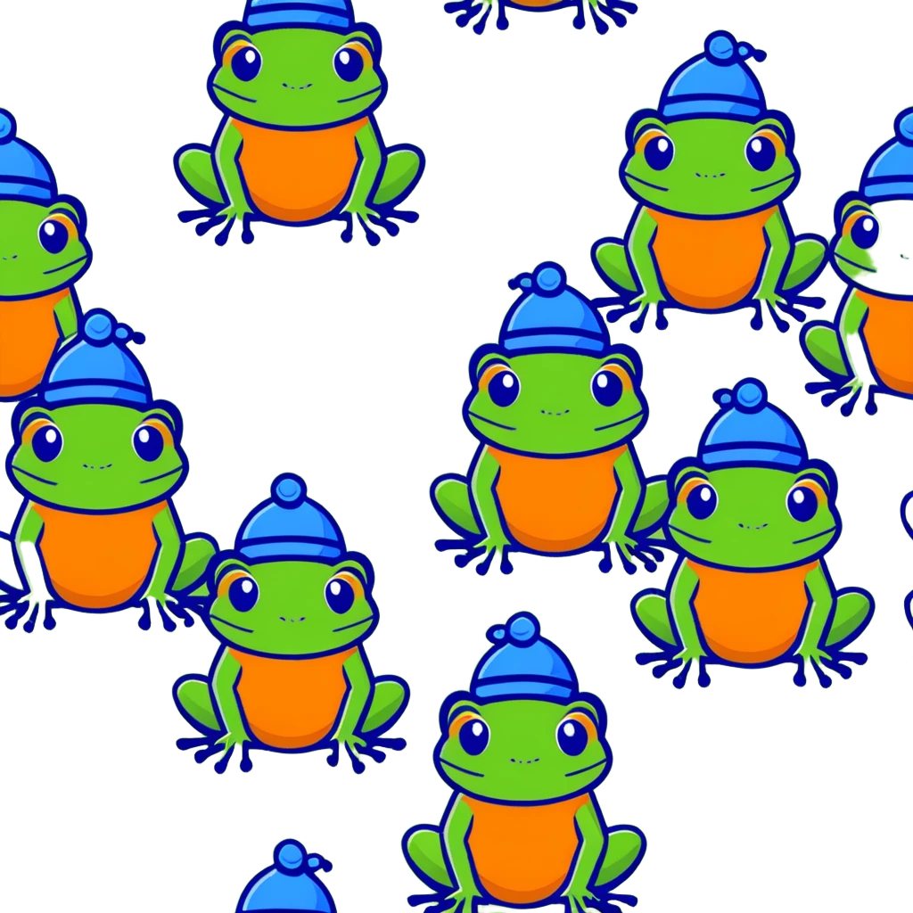 a family of frogs wearing blue hats, parent frogs and baby frogs all together emoji