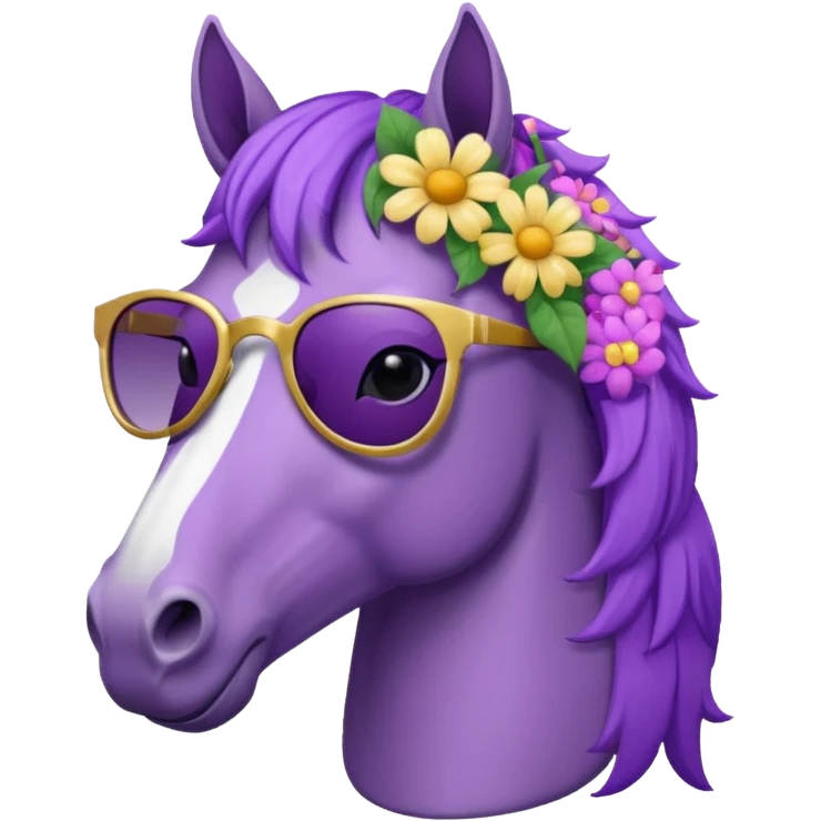 Purple horse wearing sunglasses and flowers on hair
 emoji
