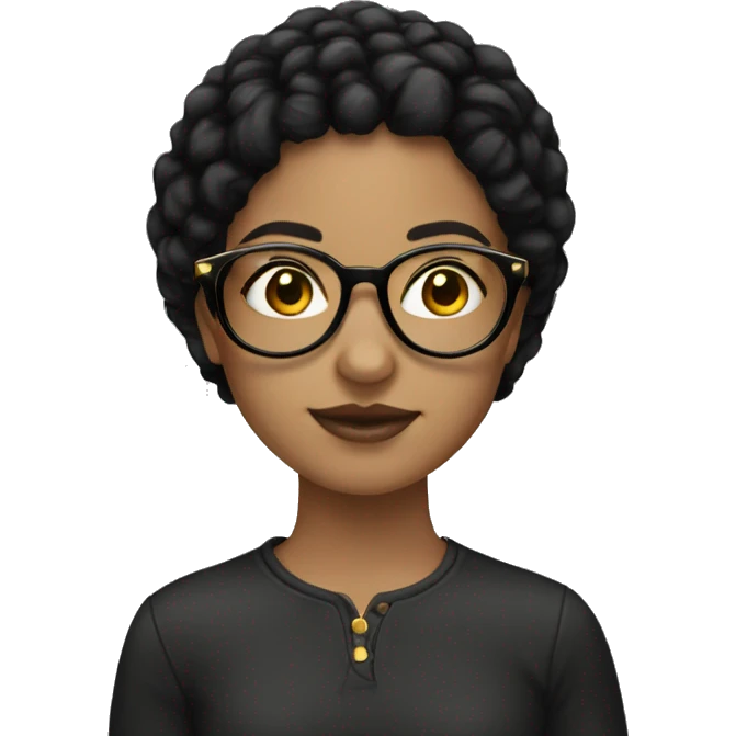 Teen girl with light skin black hair and round gold glasses emoji