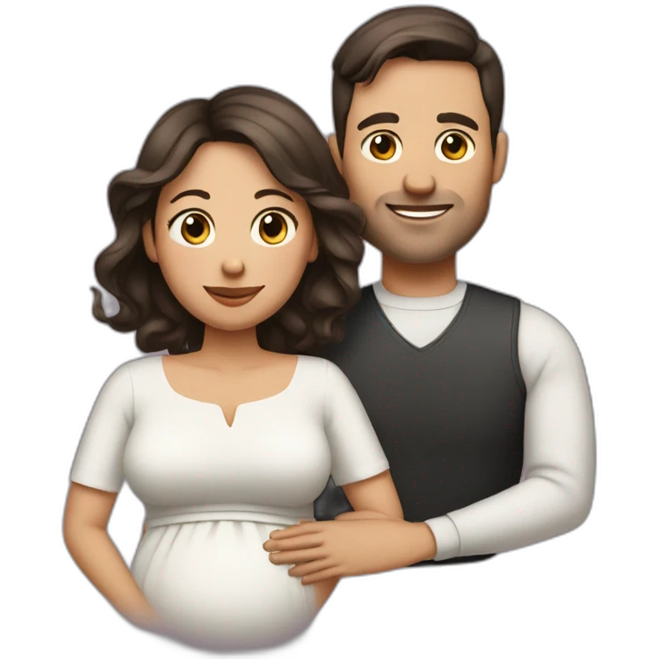 Husband clean-shaven and pregnant wife have dark brown haircut emoji