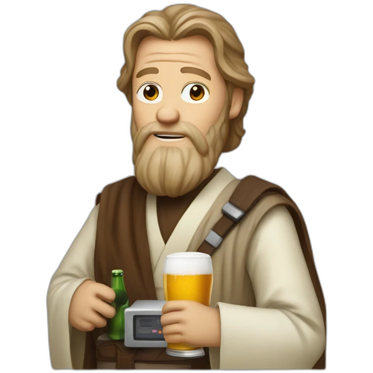 obiwan holding a beer and a computer emoji