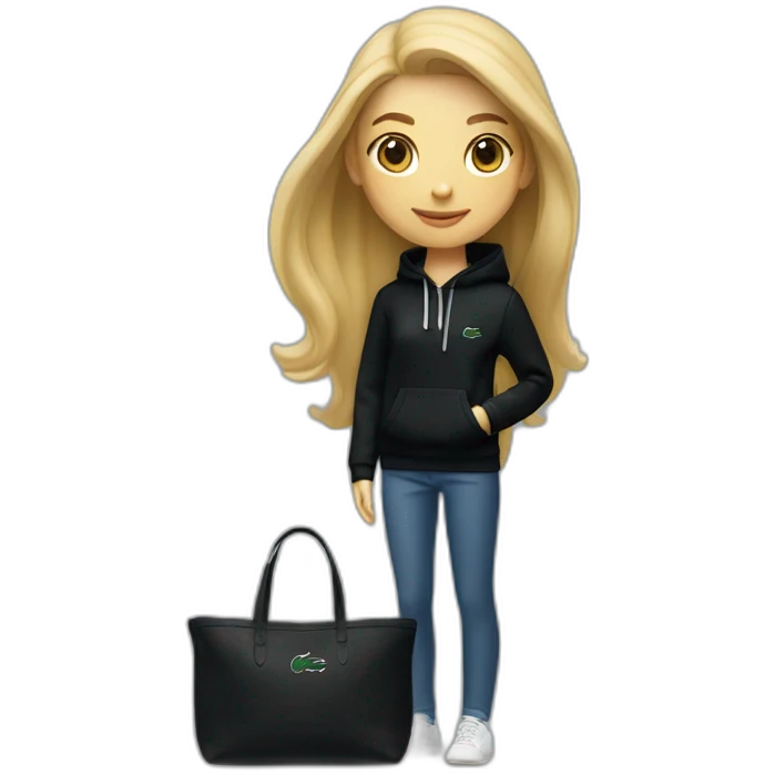 Lacoste bag girl with black lacoste hoodie emoji
