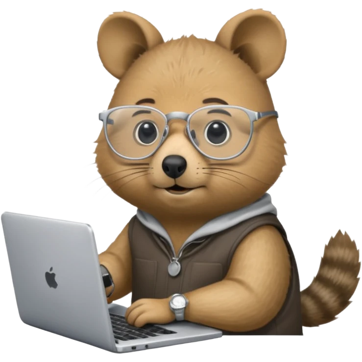 Quokka with silver-rimmed glasses working on a laptop emoji
