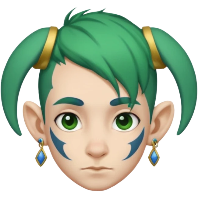 green haired heavy blue tattooed big head accessory big nose mid size ear young emoji
