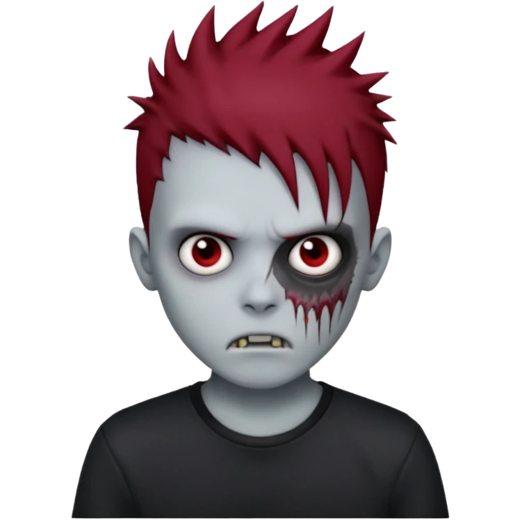 zombie boy with dark red spiky emo hair and black shirt emoji