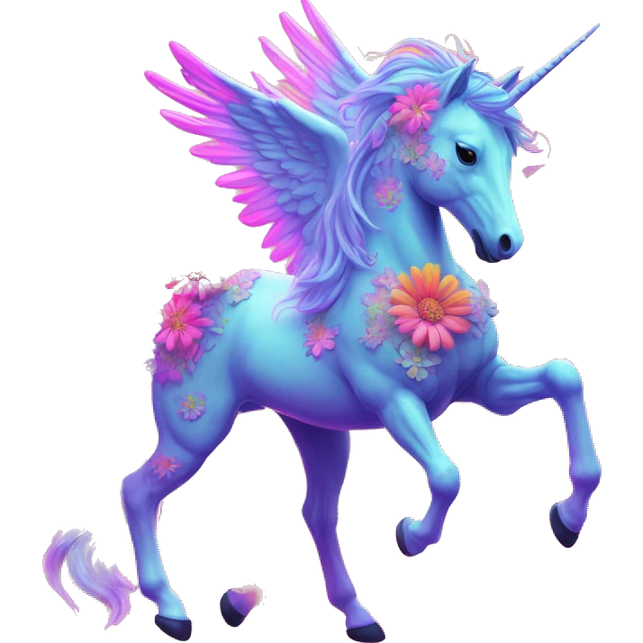 Zombie Pegasus unicorn psychedelic flowers floral groovy art neon rave raving emoji