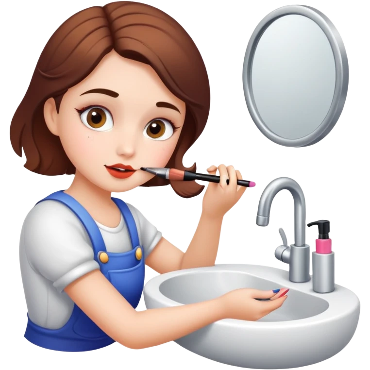 girl at sink with makeup emoji