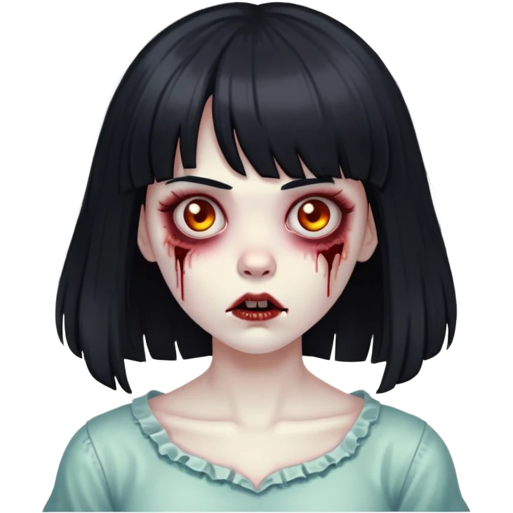Zombie girl with big black hair and a bangs emoji