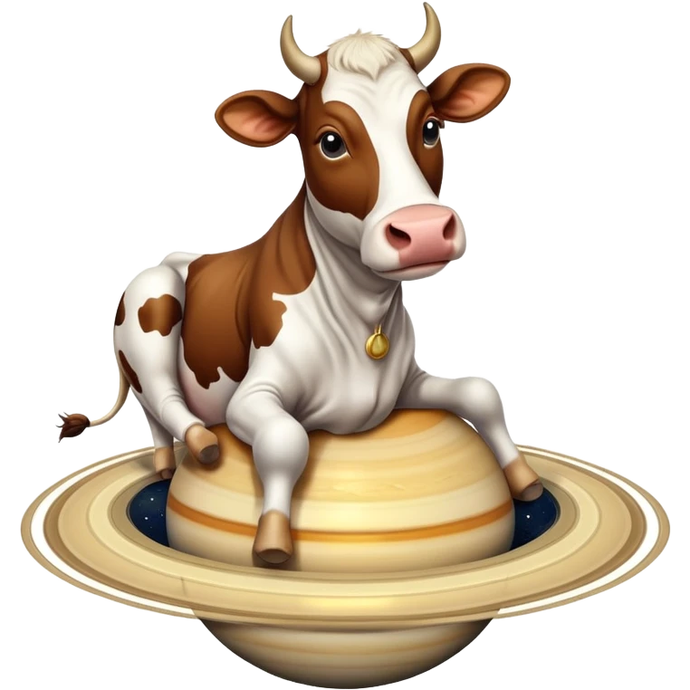 A cow with its head attached to planet Saturn as its body, with Saturn's rings around the middle, and giant realistic human feet at the bottom emoji