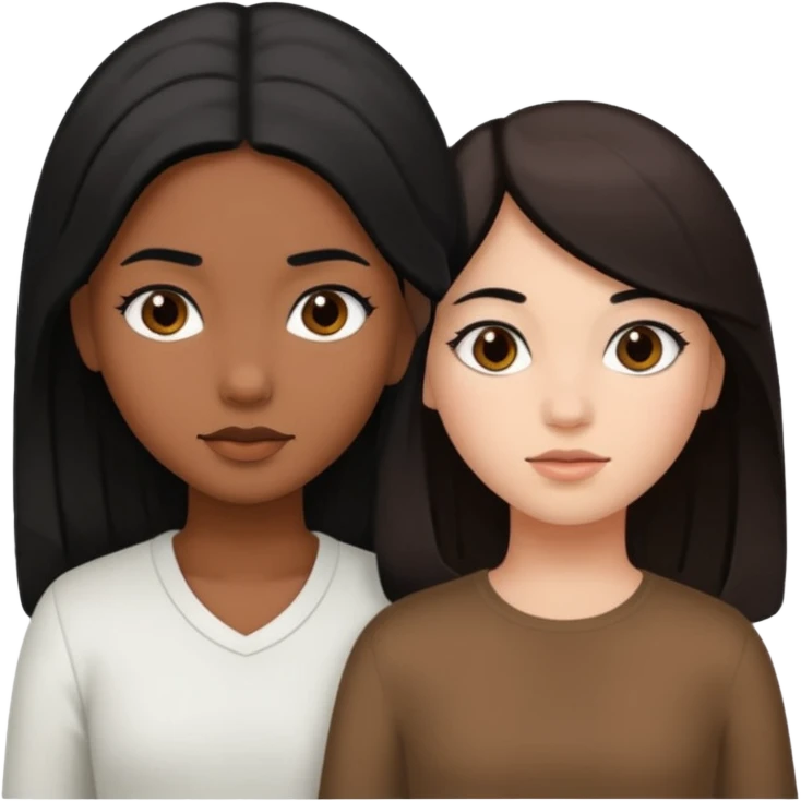 2 girls one brown skin with black hair and other with white skin and brown hair  emoji