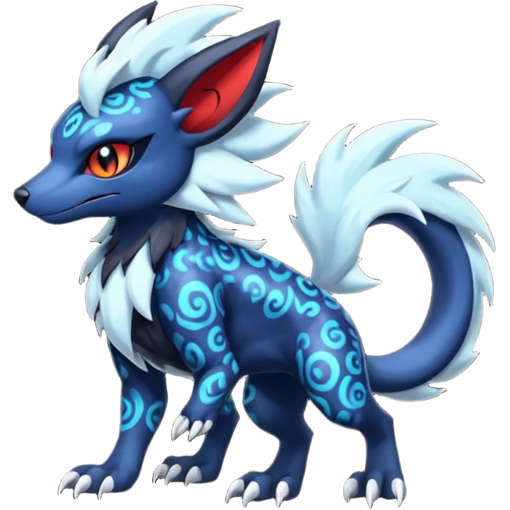 Colorful patterned esoteric shiny glowing scaly scary cool badass edgy Zorua-Absol-Salandit-fusion (full body) emoji
