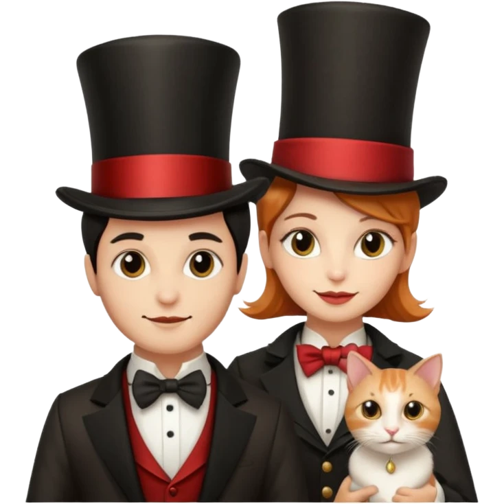 magician couple and their pet cat emoji