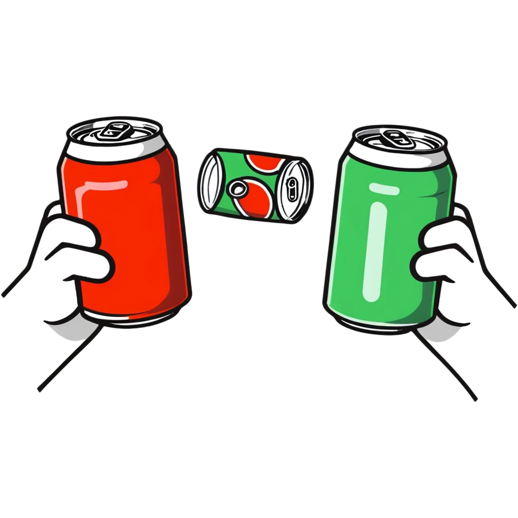 cartoon hands clinking soda cans emoji