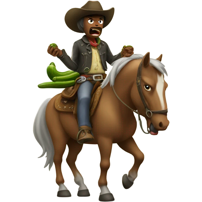 Angry cowboy eating a pickle on a horse  emoji