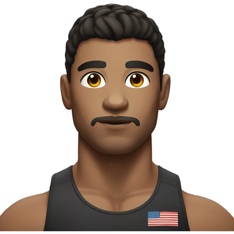Dark brown hair and eyes and wrestler emoji