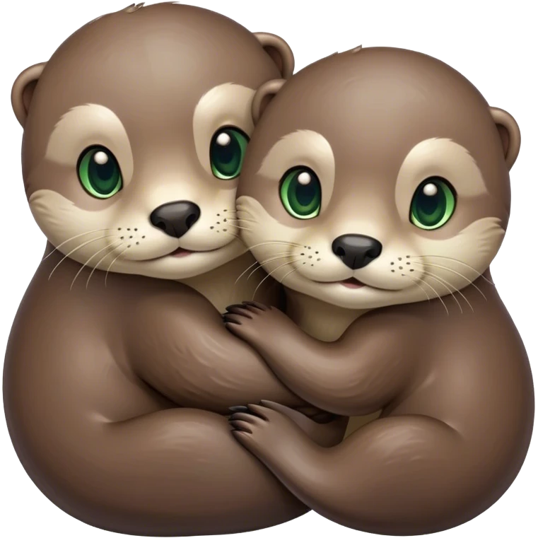 An otter with brown eyes and an otter with green eyes hugging  emoji