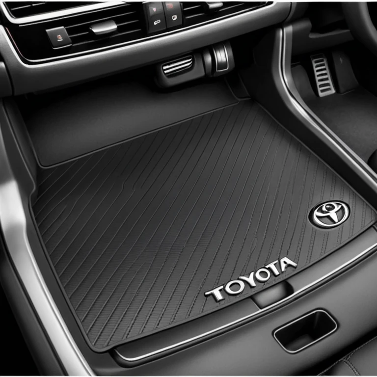 a black textured surface, likely a piece of automotive trim or a floor mat, featuring the branding for a Toyota Fortuner.
 emoji