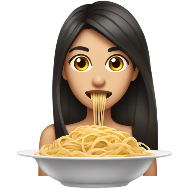 Gorgeous brunette with linguine pasta coming out of her mouth and in plate  emoji