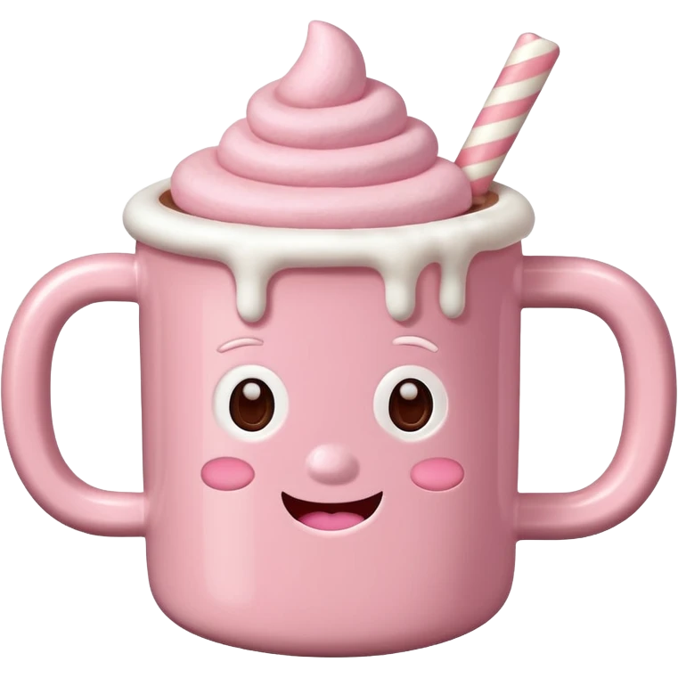 A pastel pink mug of hot chocolate and pink marshmallows  emoji
