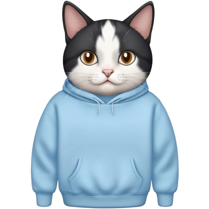 black and white cat wearing light blue sweatshirt emoji