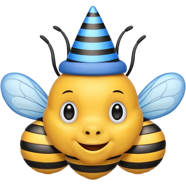 Bees with blue Birthday Hat, Happy bee with striped party hat emoji