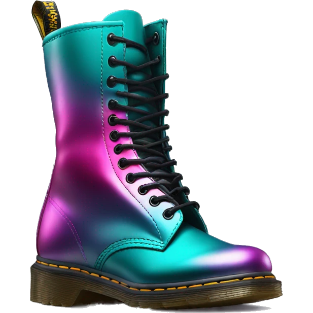 Hyper Realistic isolated side view of a pair of metallic teal and metallic magenta ombre Dr.Martens Boots emoji