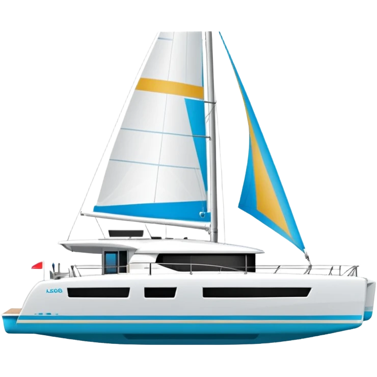 A lagoon 42 catamaran with no wording or letters on the boat. In a solid white background  emoji