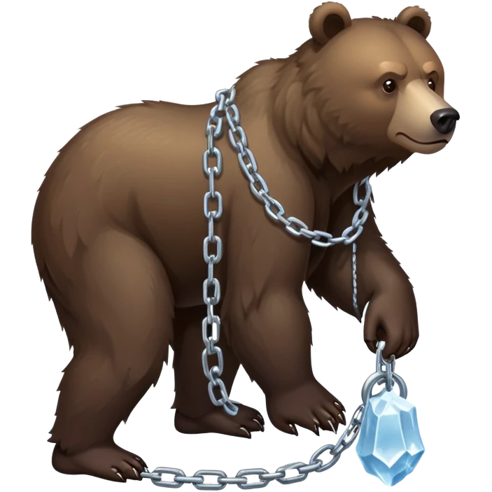 Very dark brown bear in full body view on all four legs, highly realistic fur texture, serious expression, full-length view with ice chain around neck emoji