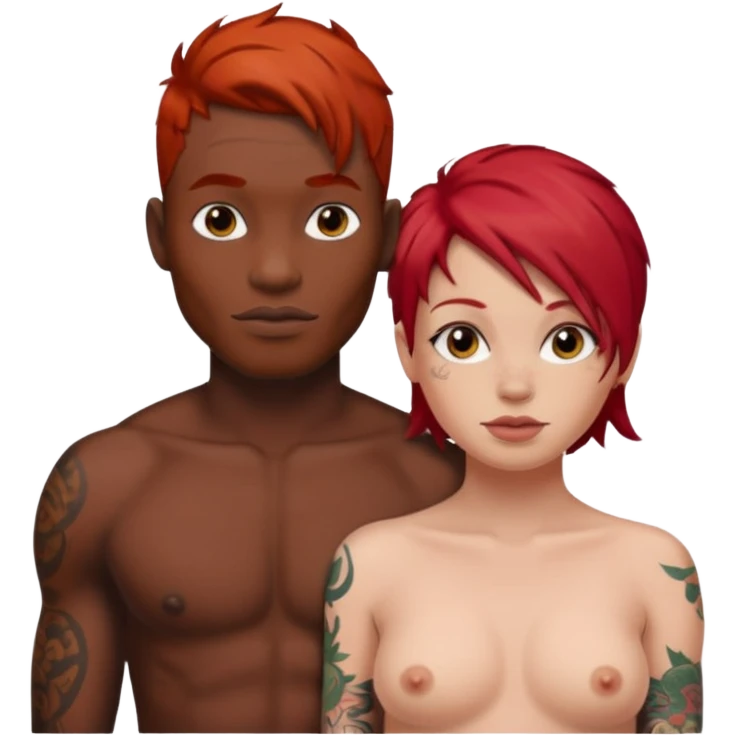 naked, tattoed female, red hair female, black male emoji