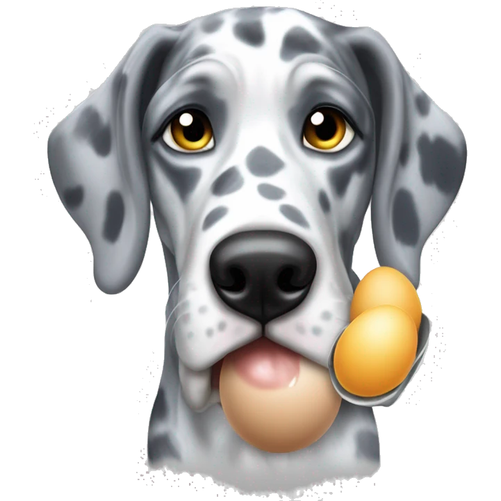 Blue Merle Great Dane eating eggs  emoji