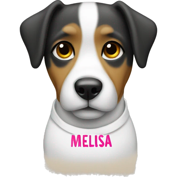 dog wearing shirt with the name Melissa written on it emoji