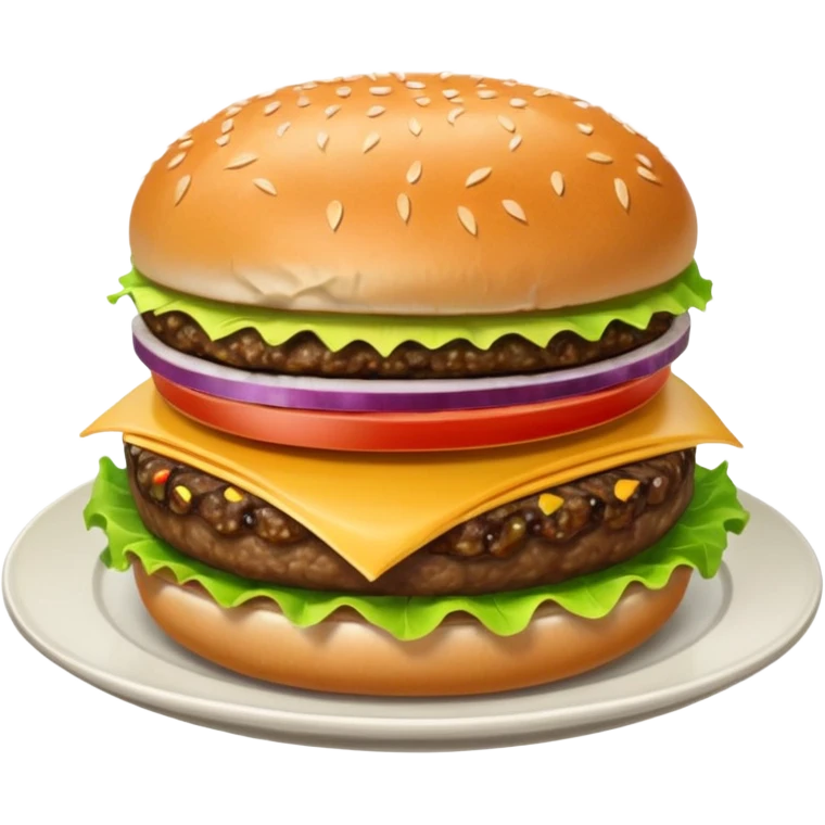 Draw a hamburger on a plate using a downward-facing look, ensuring the object remains stationary without rotation or tilt. emoji