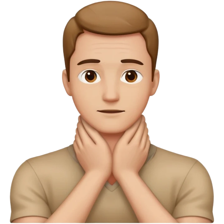 man with hands cross holding up to neck emoji