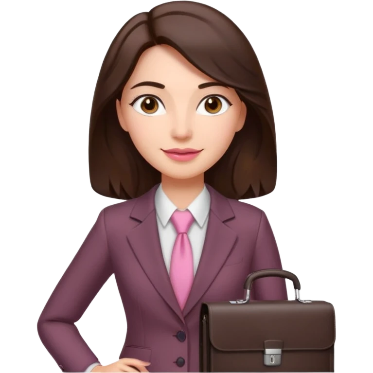 Roupas de CEO empresária Tom de pele: clara com fundo rosado
Cabelos: longos, castanho escuro, levemente ondulados
Sobrancelhas: bem definidas e cheias
Olhos: castanhos claros (podem ser destacados com brilho)
Traços marcantes: lábios cheios e sorriso suave  emoji