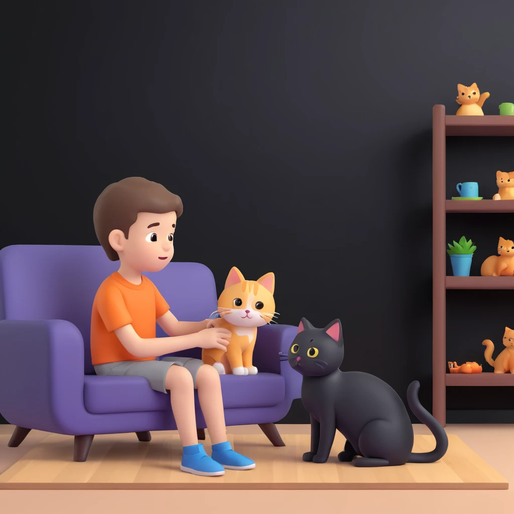 boy and cat pet, living room background emoji