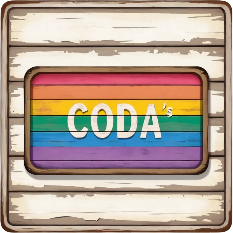 a wooden sign that says "Coda's Gay" emoji