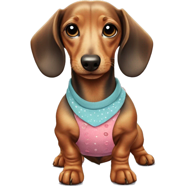 Cute miniature dachshund in a cute outfit ￼ emoji