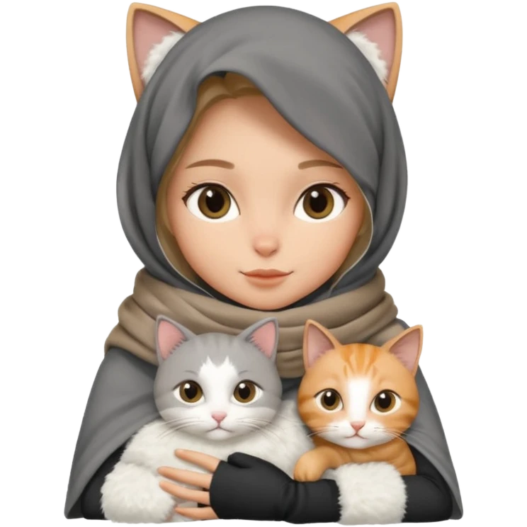 veiled girl in a dark gray scarf with a cat on her lap emoji