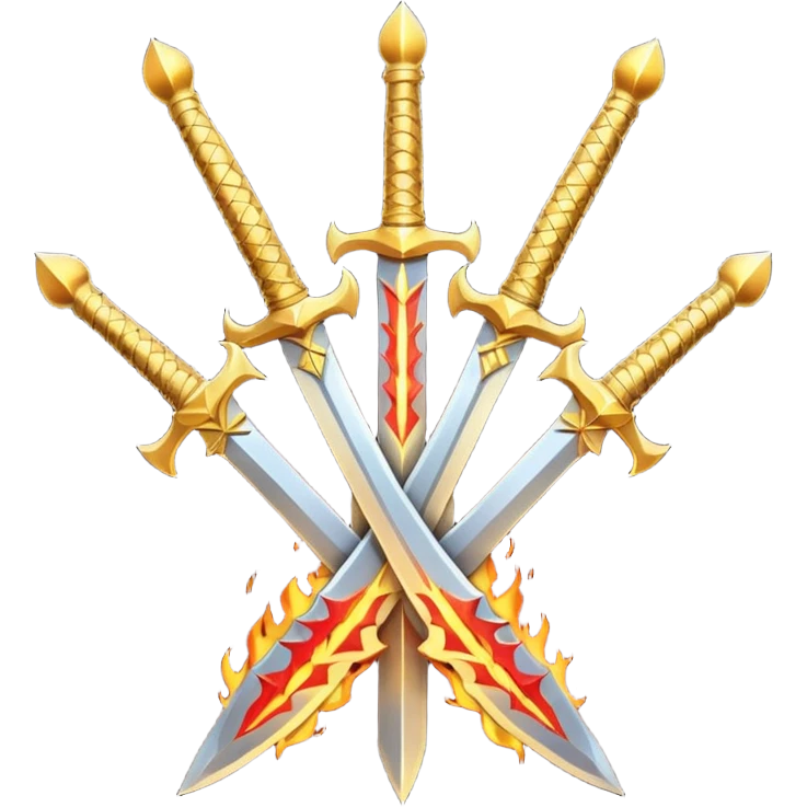 Three fiery royal golden swords crossed emoji