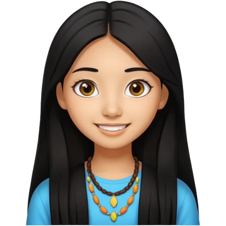 20 yr old asian woman hair  center part big eyes big smile tanned skin straight black hair hippie part hair  emoji