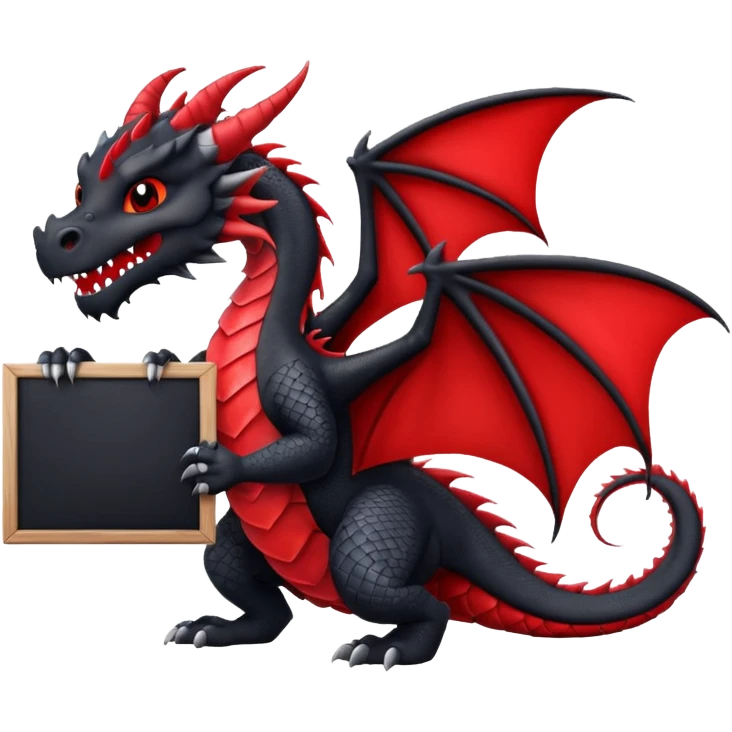 Black and red dragon holding large blank sign emoji